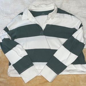 Aerie Cropped Long Sleeve Rugby Polo T-Shirt